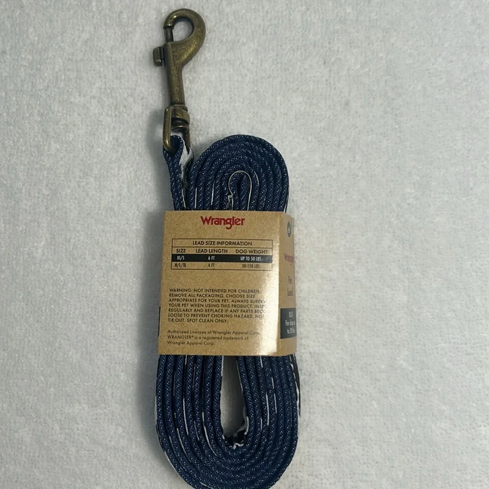 Wrangler XSmall/Small Dog Overlay Leash in Cow Print black white denim blue NWT
